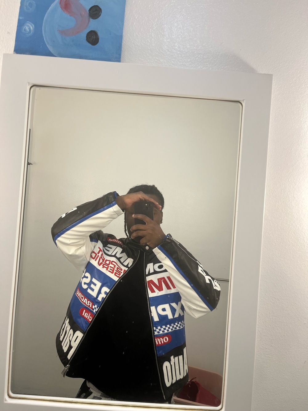 Boohoo Black, White & Blue Racing-Style Bomber Jacket